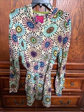 Johnny Was Cream Tunic with Multicolor Sunburst Print